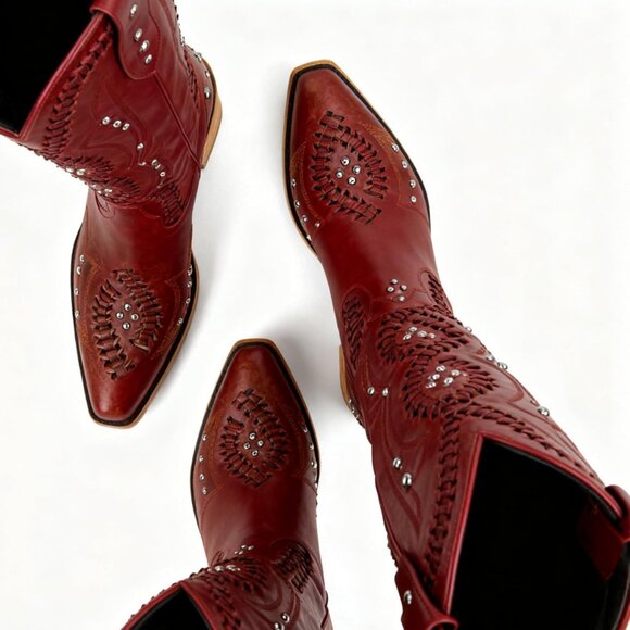 Women's Red Leather Embroidery Knee High Western Cowgirl Boots Lightweight - Picture 2 of 6